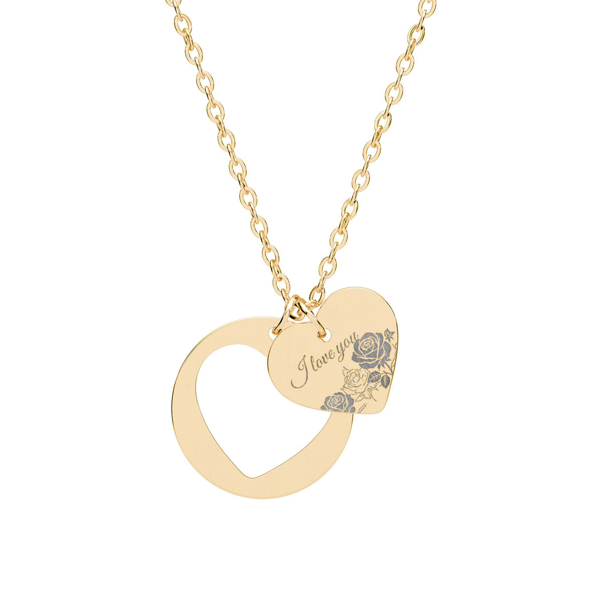 I love you Engraved Floral Heart Cutout Necklace | Heart Pendant Necklace