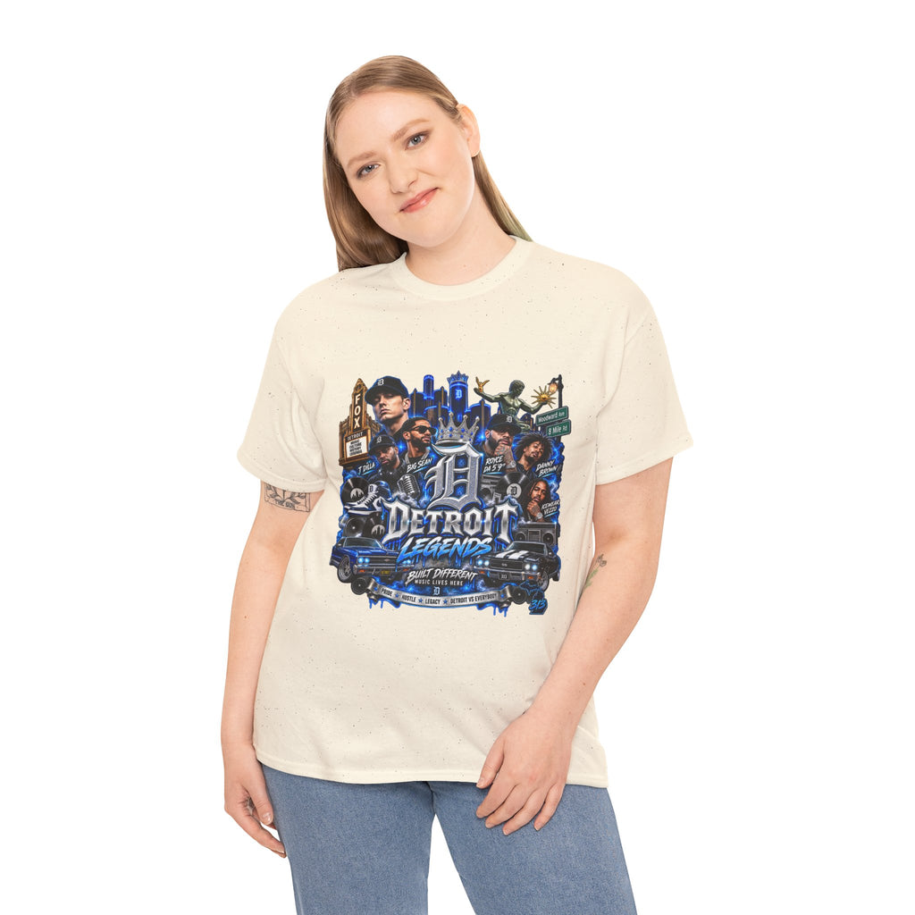 Detroit Legends collage T-Shirt | Motor City skyline, classic cars, musicians