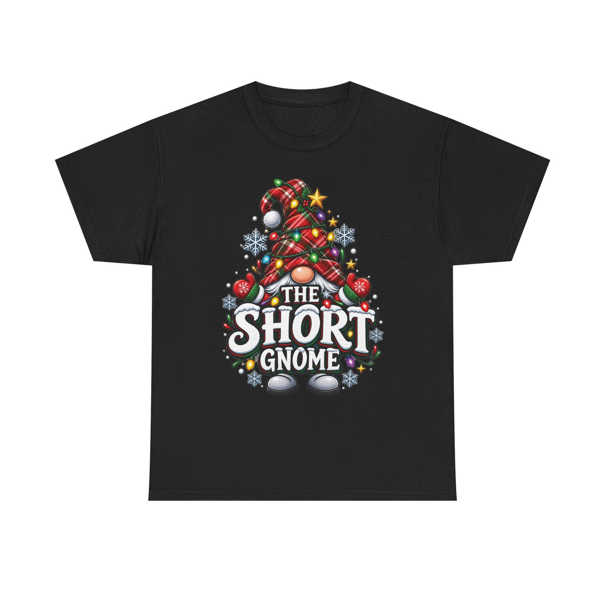 The Short Gnome T-Shirt | Christmas Gnome Plaid Hat, Holiday Lights Design