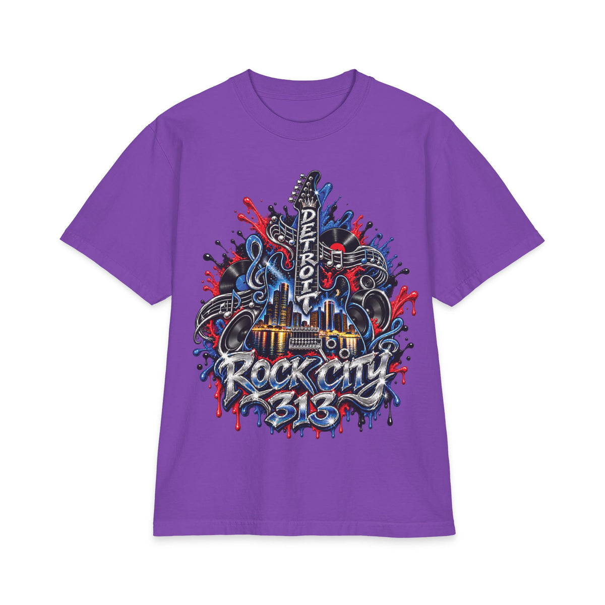Detroit Rock City guitar truck graphic T-Shirt | 313 motor city music design