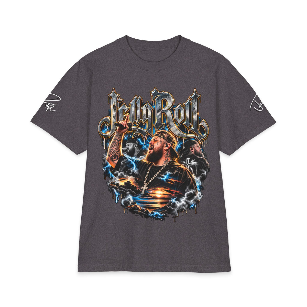 Roll Jelly portrait graphic Tee | Country singer storm art