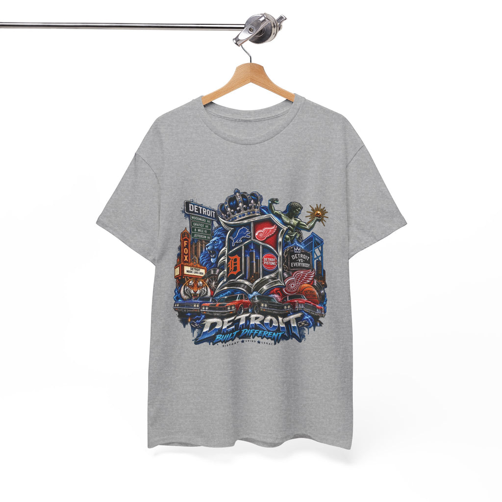 Detroit Skyline Collage T-Shirt | Motor City Landmarks, Vintage Neon Design