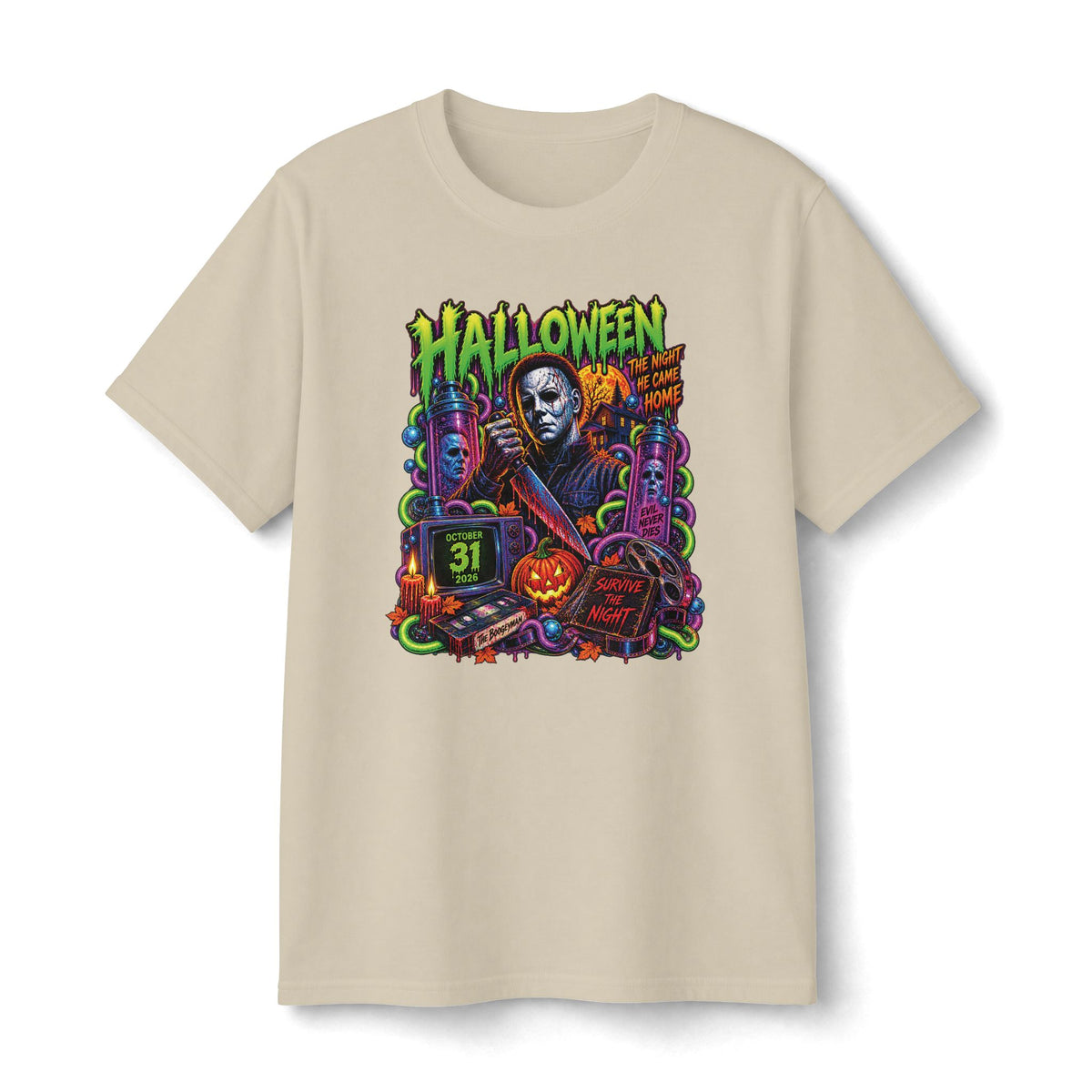 Halloween Michael Myers Collage Tee | Retro Horror Pumpkin Mask Slasher