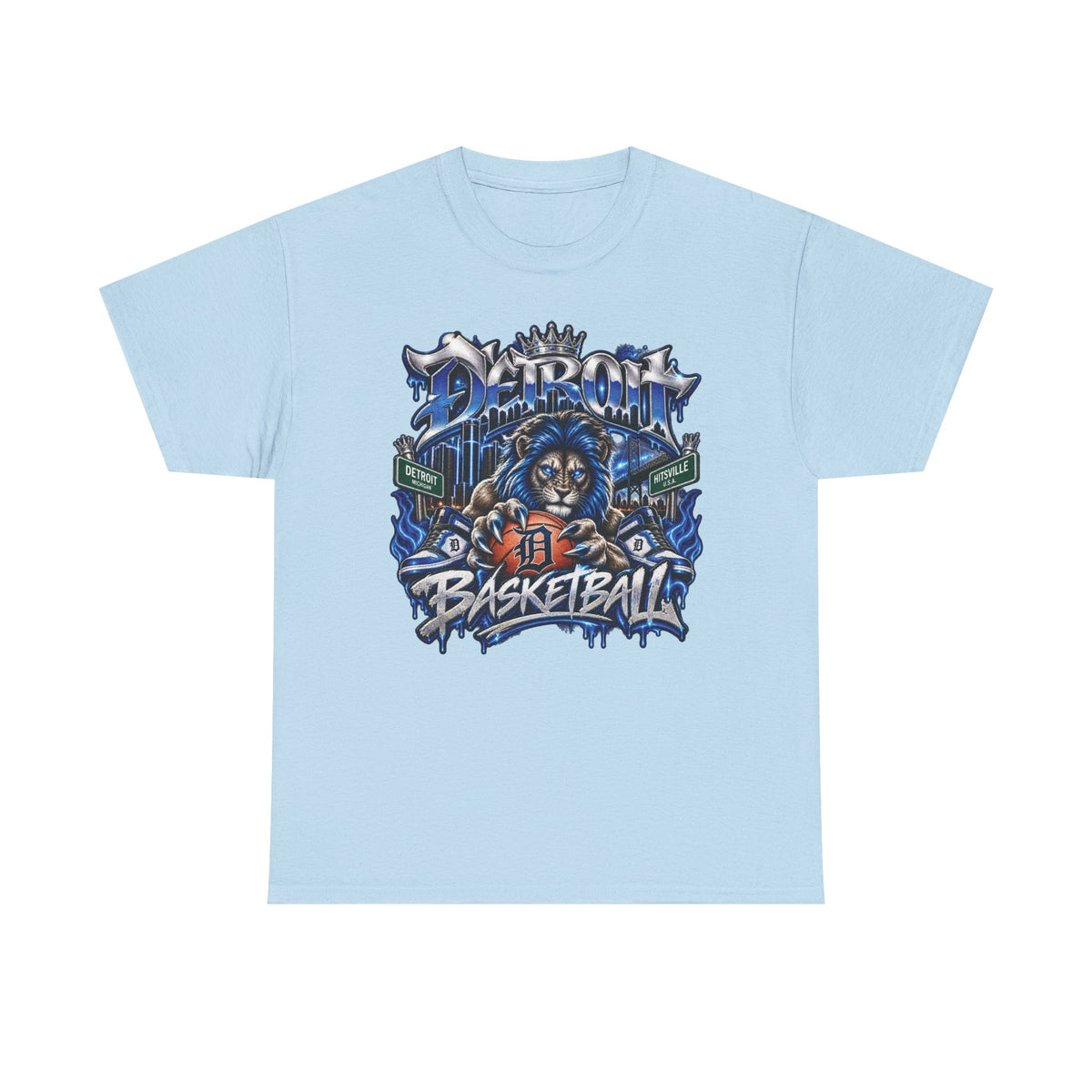 Detroit Basketball Lion Graphic Tee | Motor City D Old English Logo