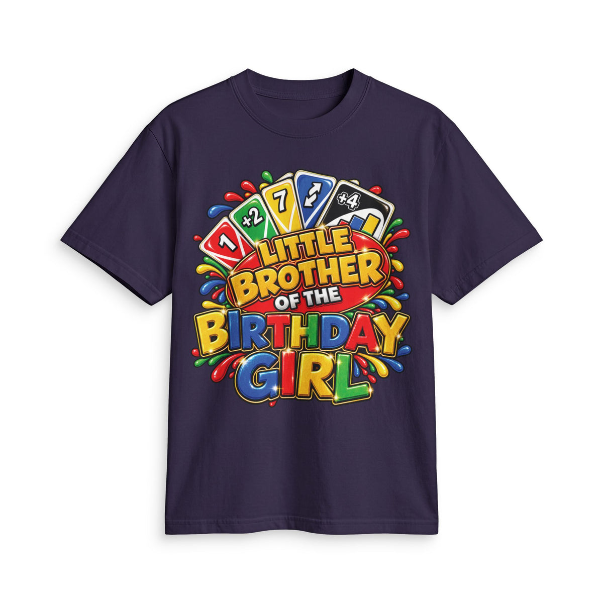 Little Brother of the Birthday Girl T-Shirt | Colorful Game Card Party Design