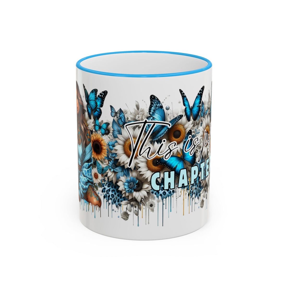 This Is My Chapter Mug | Blue Butterflies Sunflowers Accent Rim & Handle