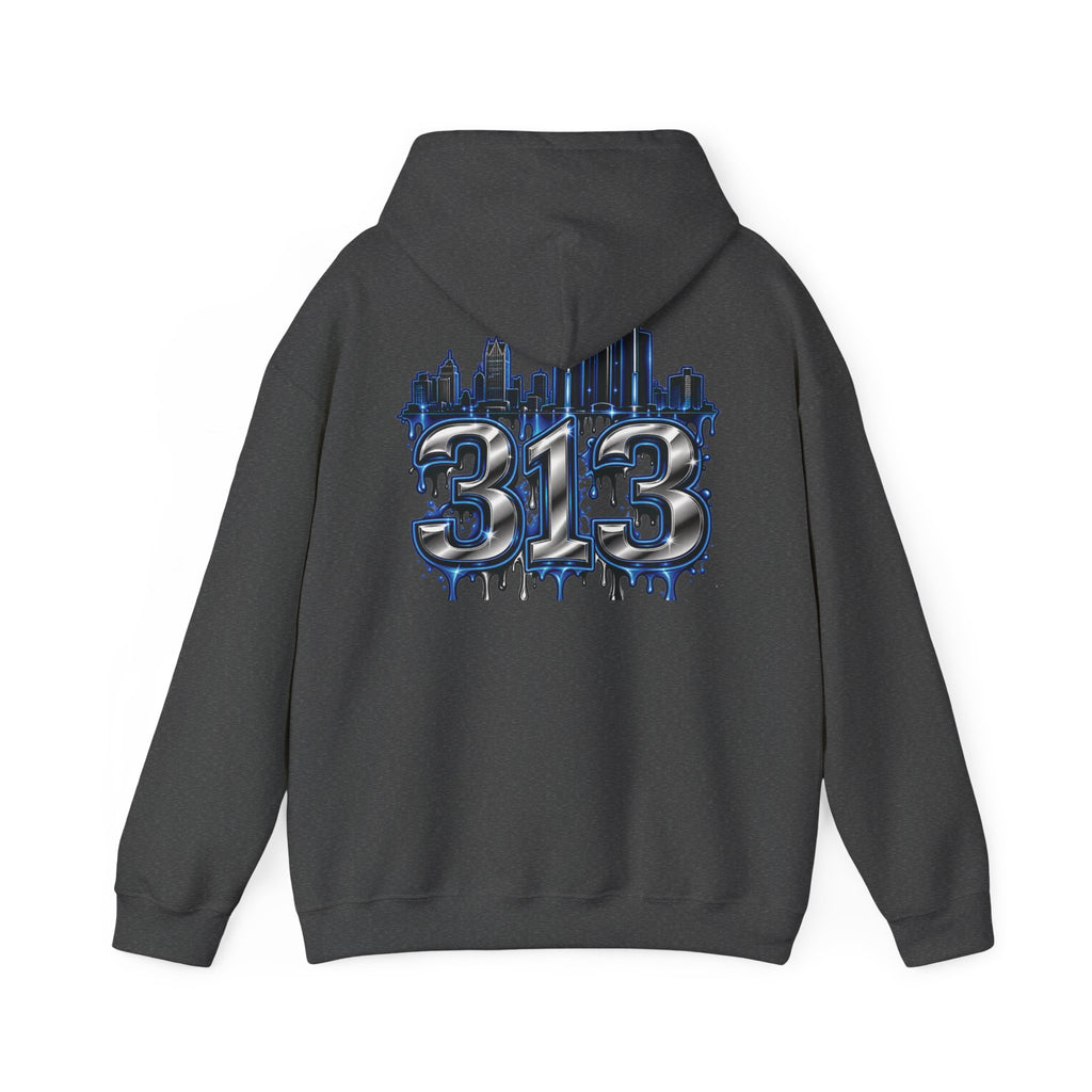 Detroit 313 Drip Skyline Hoodie | Graffiti Letter B Chest Design