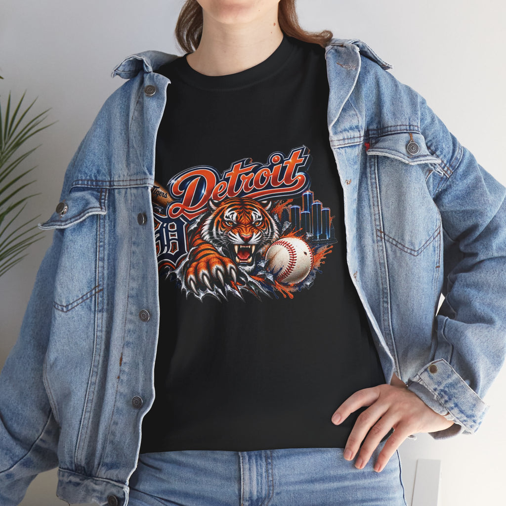Detroit Tiger Baseball T-Shirt | Detroit skyline, claw marks