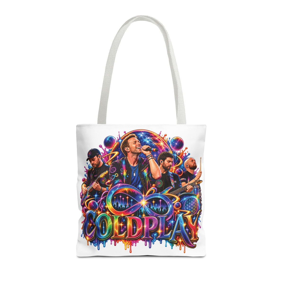 Colorful Coldplay Band Portrait Tote Bag | Music Concert Artwork Tote