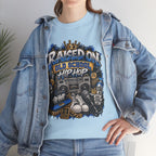 Raised On Old School Hip Hop T-Shirt | Retro Boombox Sneakers Crown Design