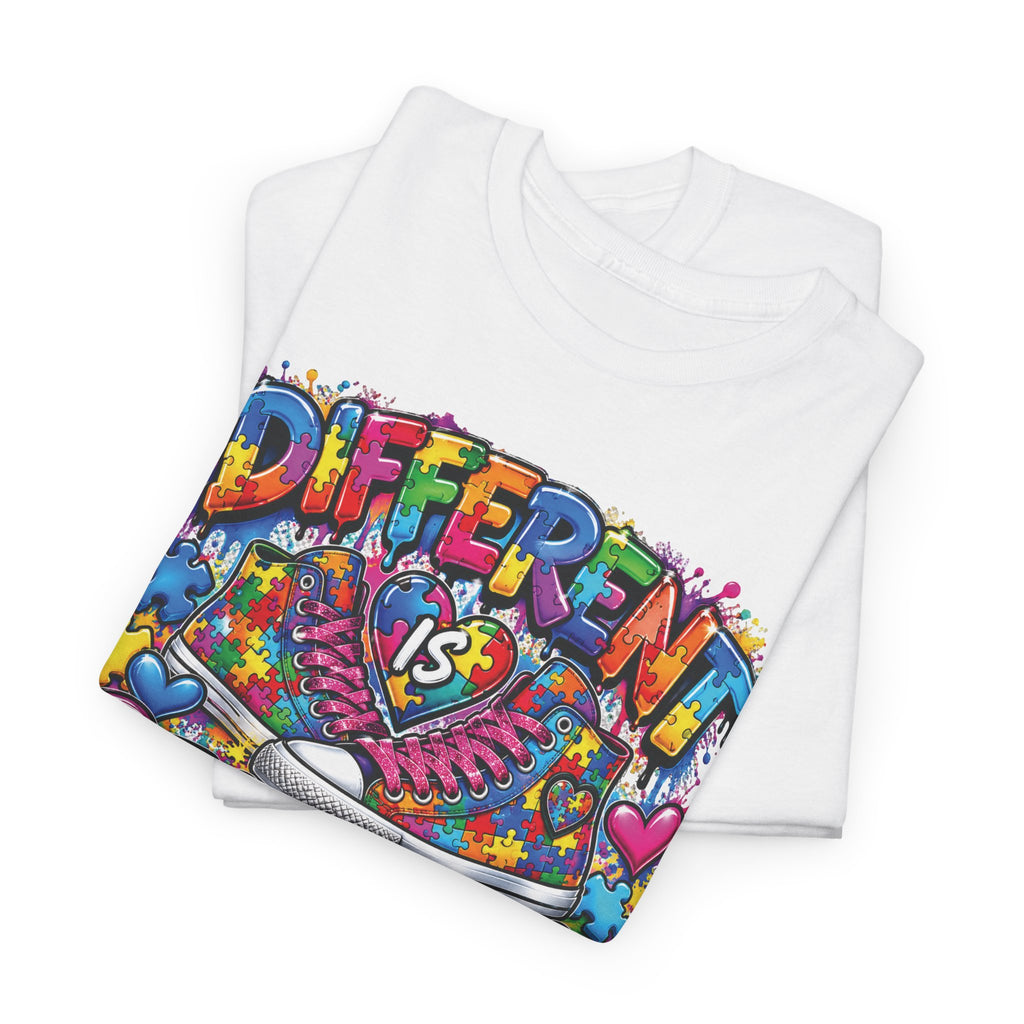 Different Is Beautiful T-Shirt | Colorful Rainbow Heart Typography
