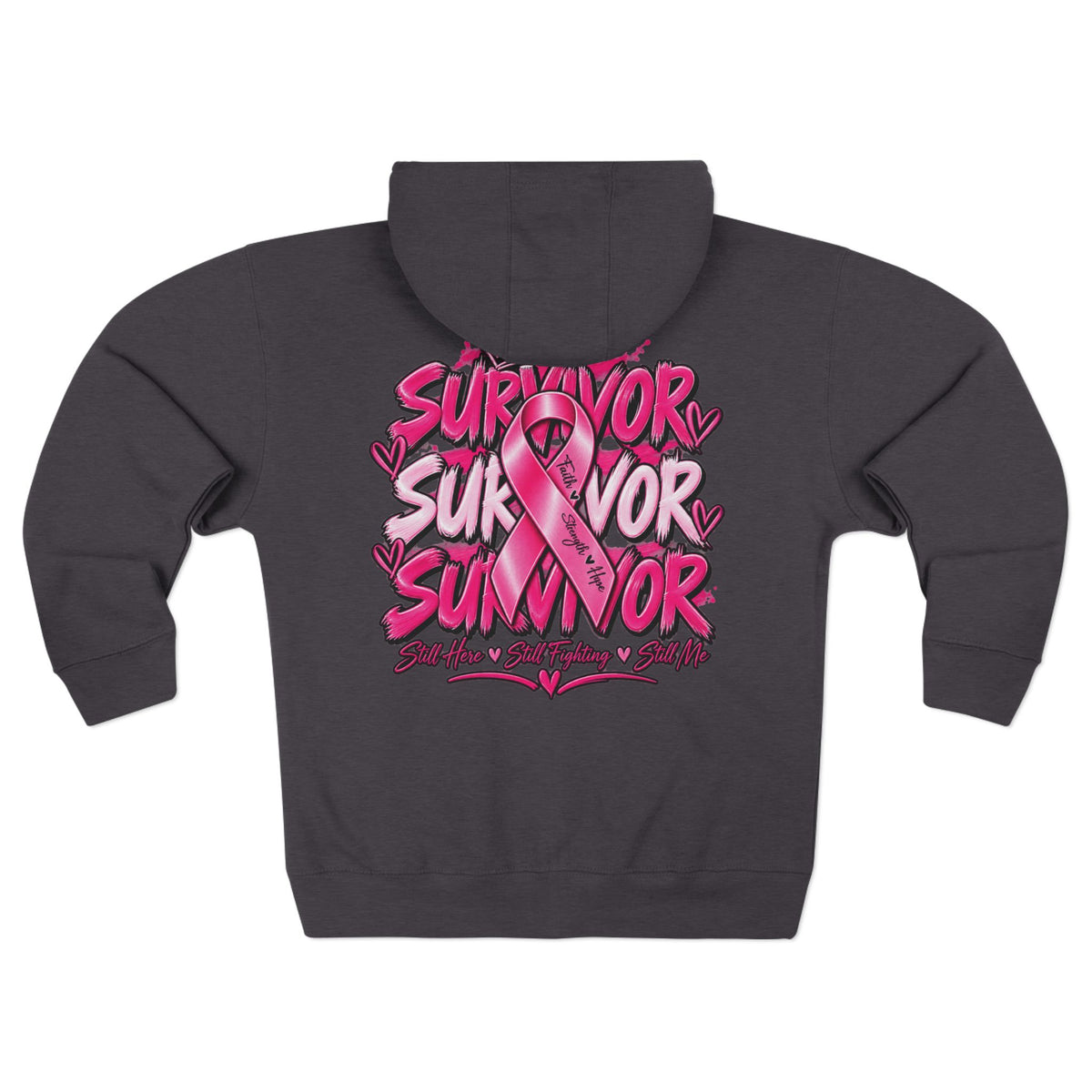 Survivor pink ribbon Hoodie | Breast Cancer Awareness zip sweatshirt