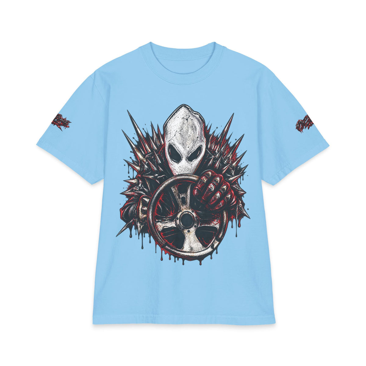 Don Toliver Alien Skull with Spiked Biohazard Wheel T-Shirt | Grunge Horror Tee
