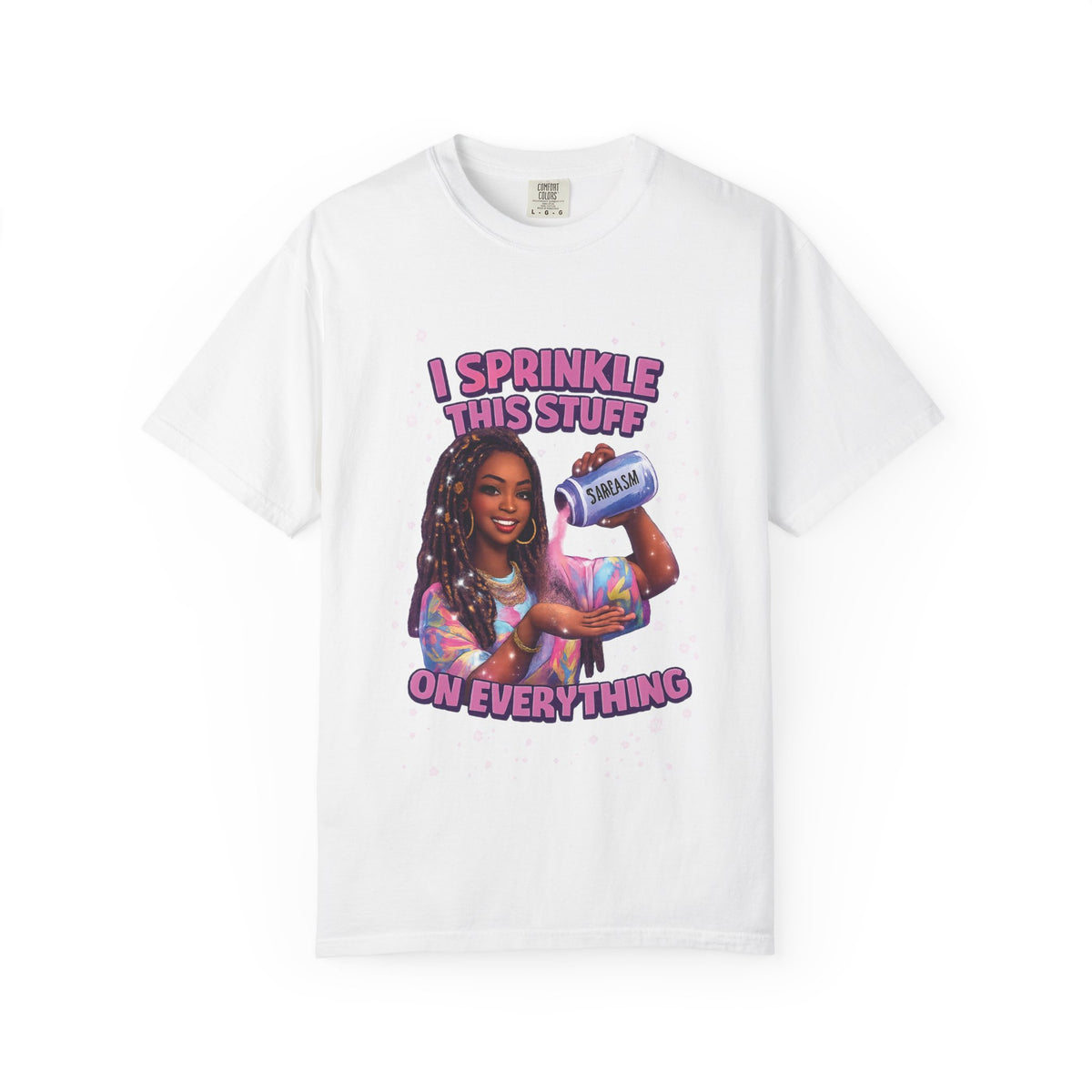 I Sprinkle This Stuff On Everything T-shirt | Retro Woman Pouring Seasoning Illustration