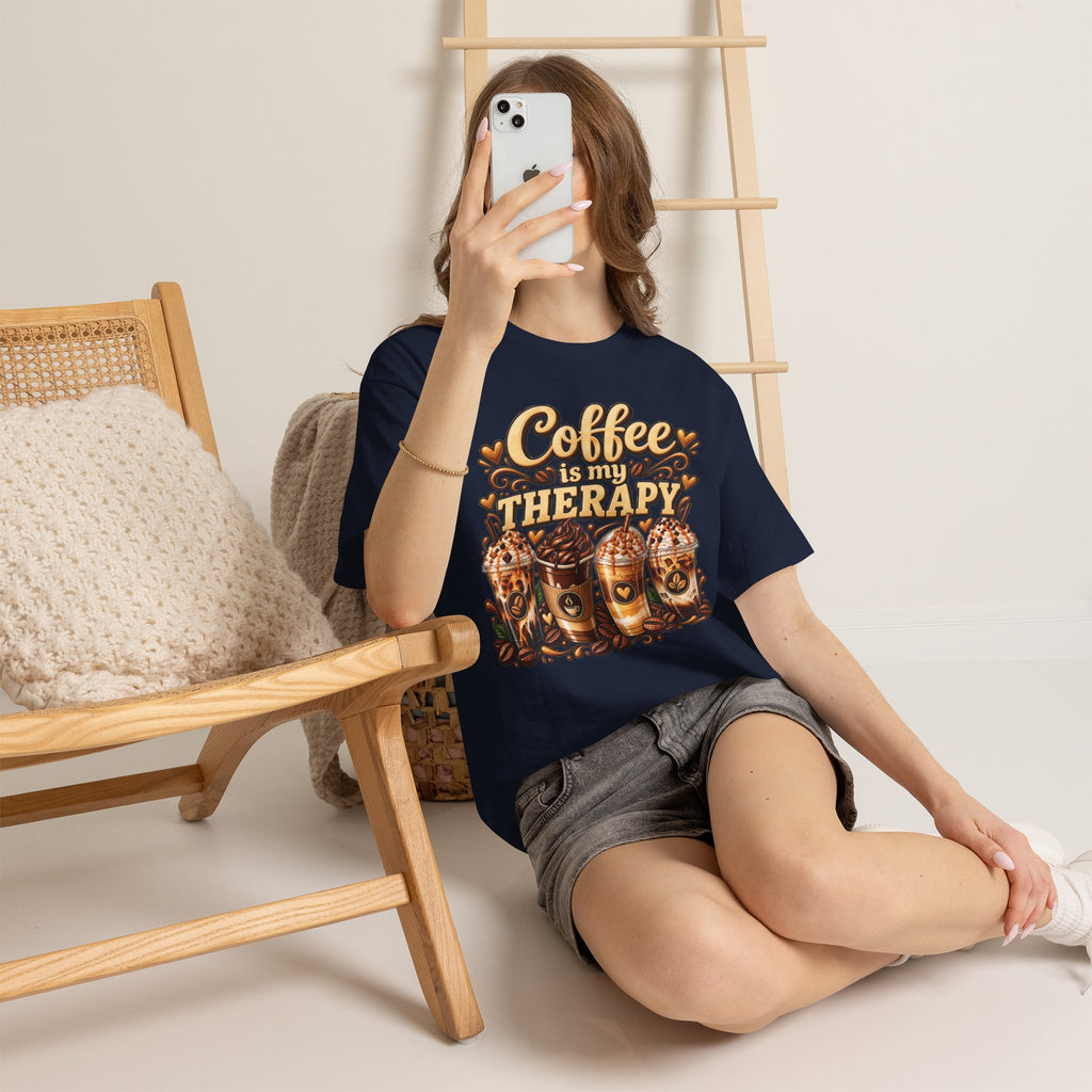 Coffee Is My Therapy T-Shirt | Coffee Cups Illustration, Cozy Beverage Tee