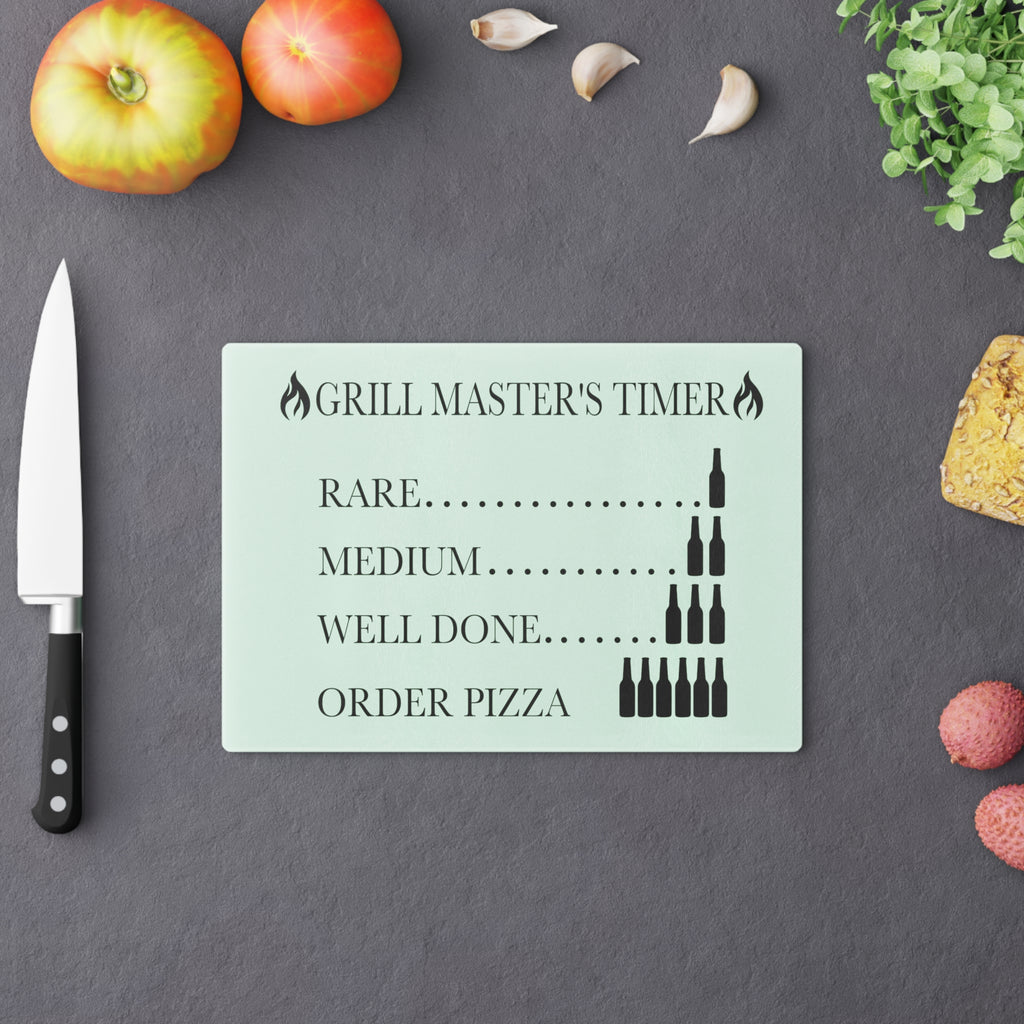 Grill Master's Timer Cutting Board | Beer Level Steak Doneness Chart