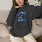Game Over Skull hoodie | Gaming Graphic Sweatshirt, Blue Grunge Design