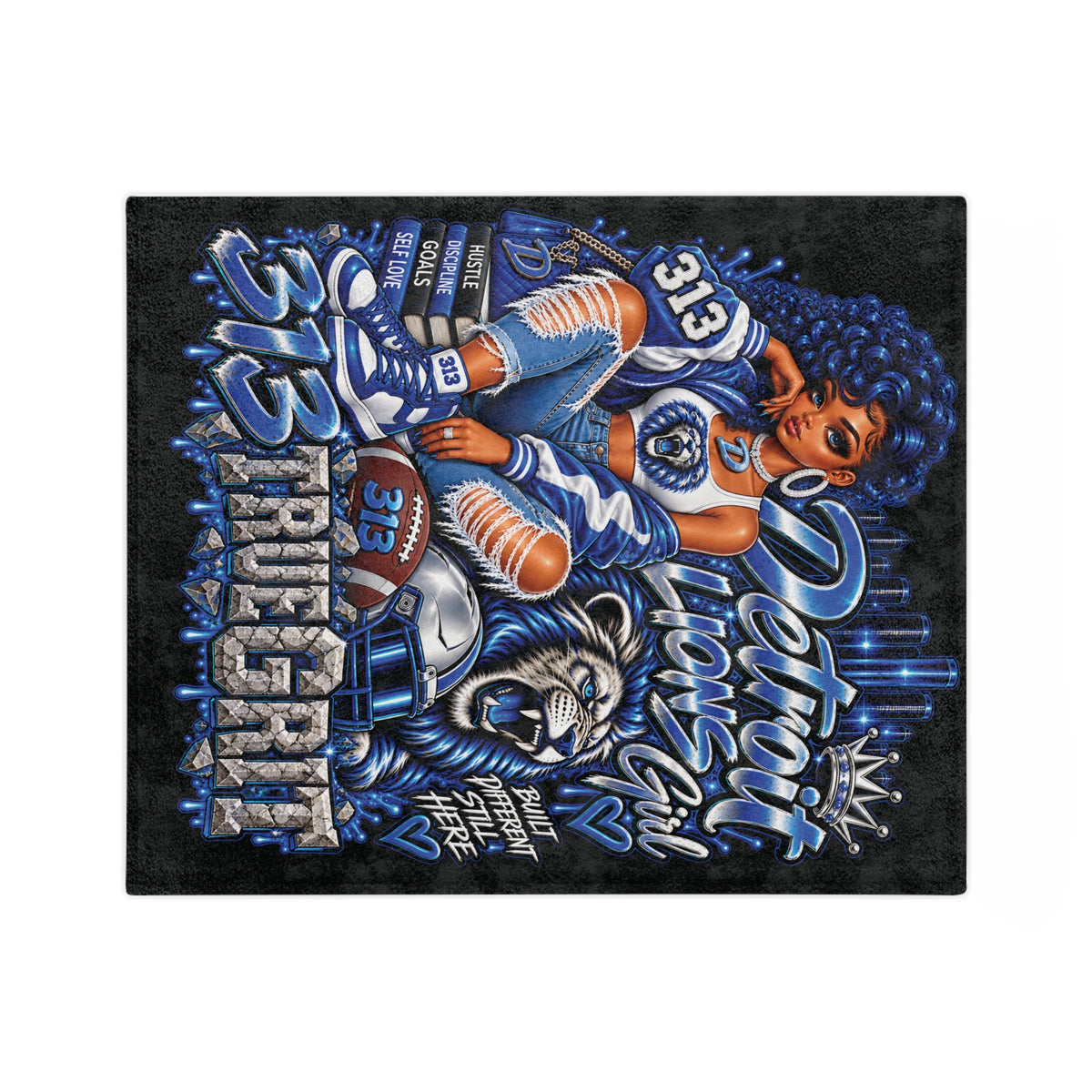 Detroit Lions Girl velveteen blanket | 313 True Grit football design