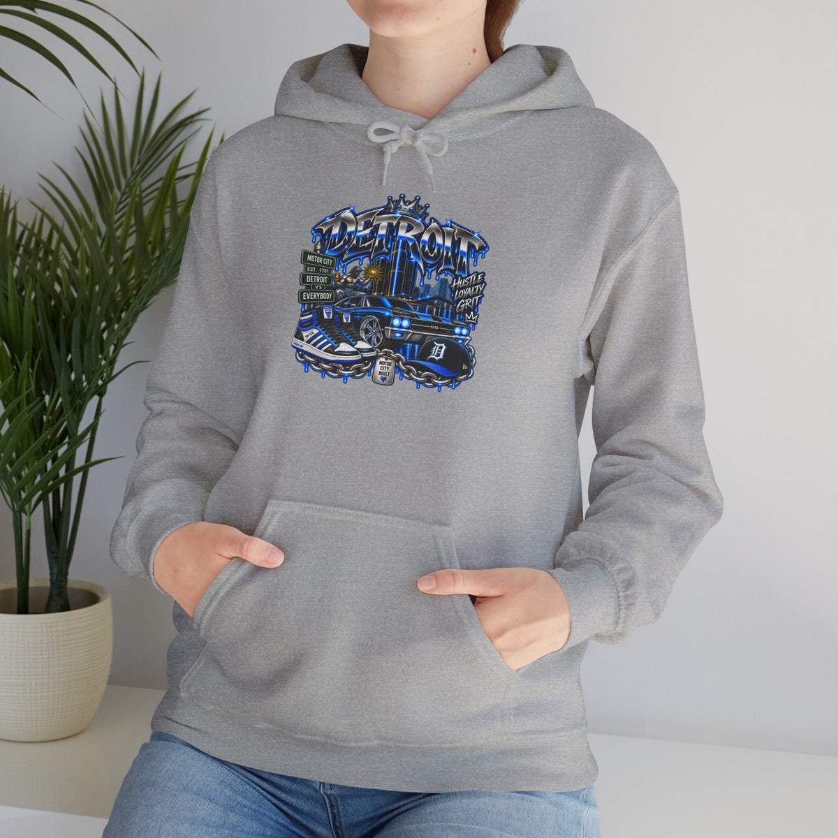 Detroit Cityscape collage Hoodie | 313 skyline graphic sweatshirt