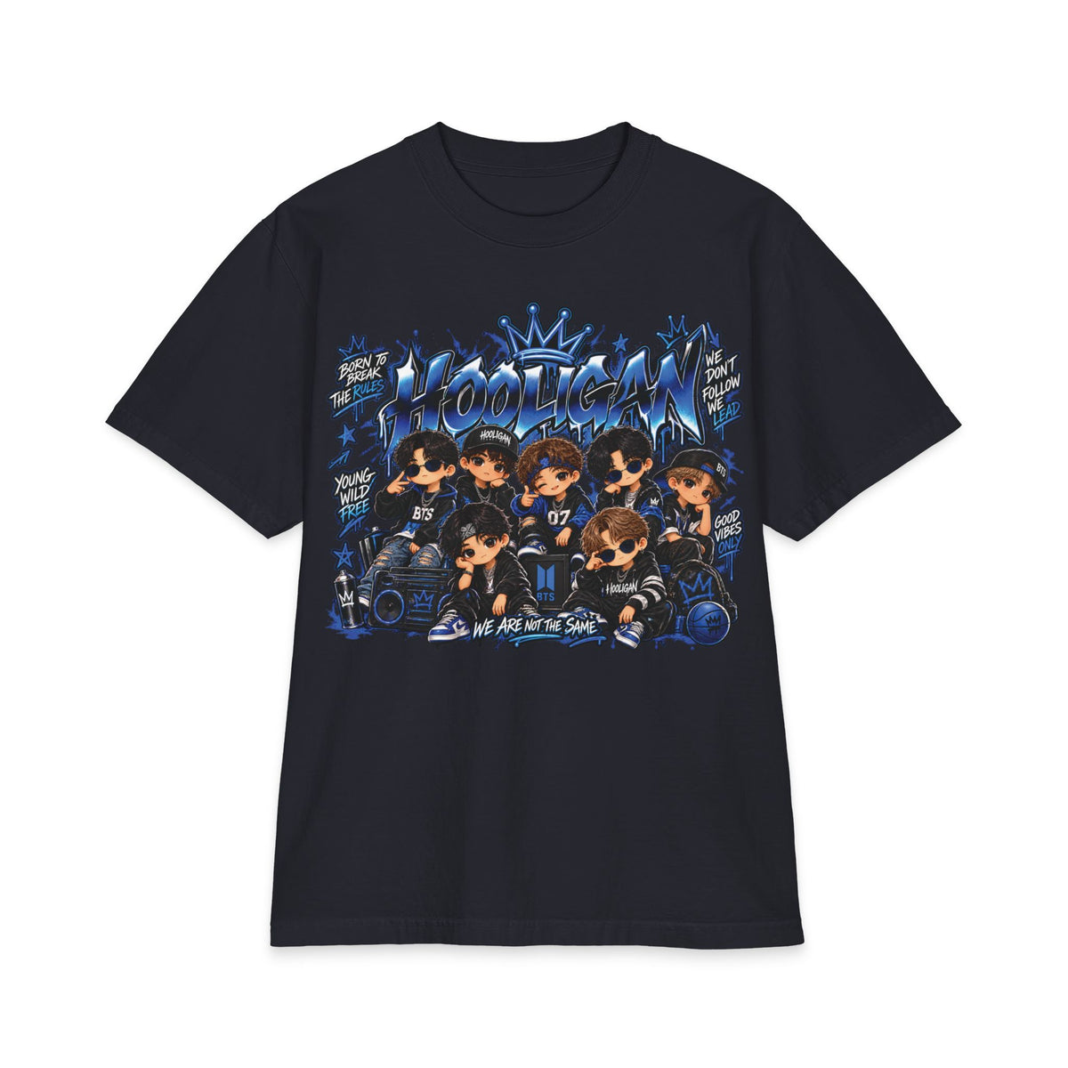 BTS Blue Anime Boy Band Graphic T-Shirt | Kawaii Chibi Crew Tee