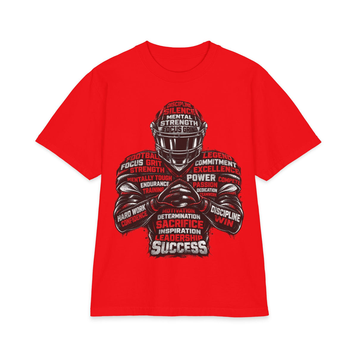 Motivational Football Helmet Player T-Shirt | Sports Words Typography, Power, Success