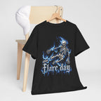 Blue Flaming Skeleton Skateboard T-Shirt | Skull Flame Graphic Tee