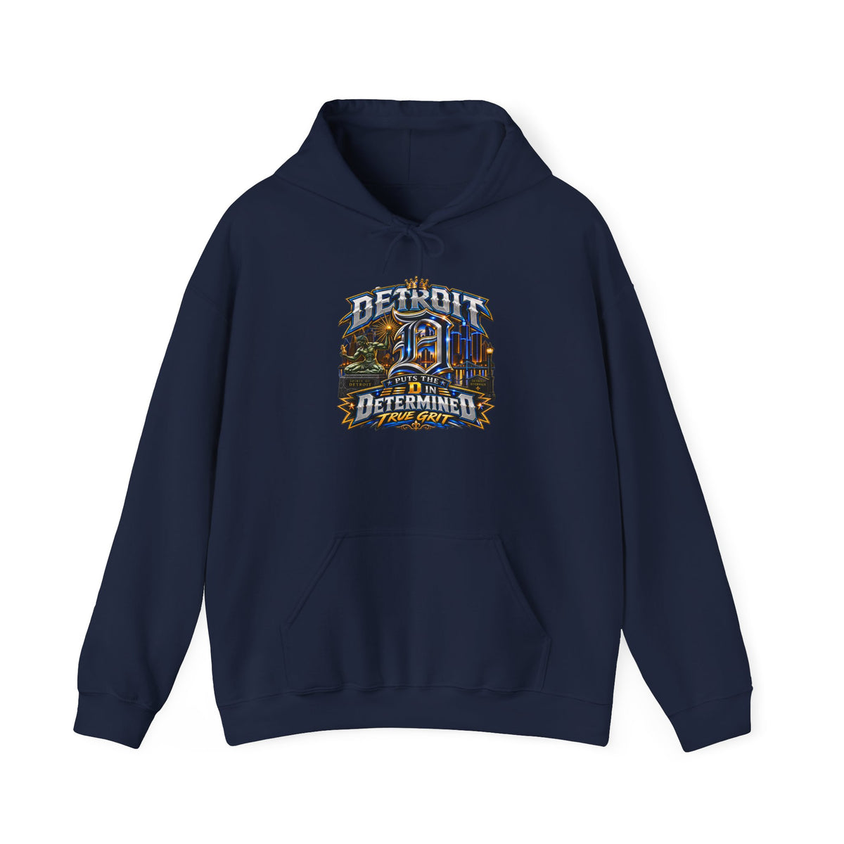 Detroit skyline determined slogan Hoodie | Motor City vintage style