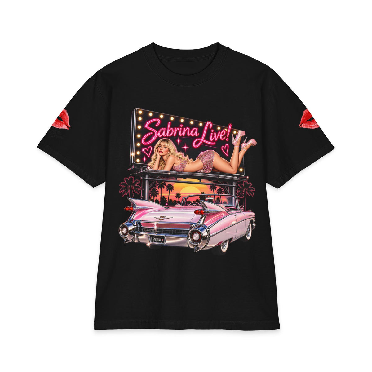 Sabrina Live Pinup Billboard with Pink Cadillac T-Shirt | Retro 1950s