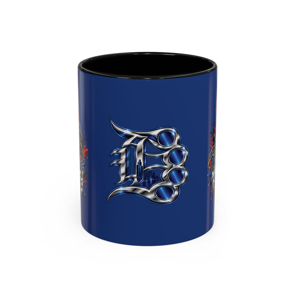 Detroit Rock City 313 Blue Accent Mug | Cityscape Guitar Graffiti Design