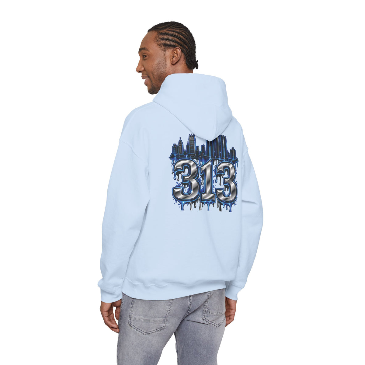 Detroit 313 Drip Skyline Hoodie | Graffiti Letter B Chest Design