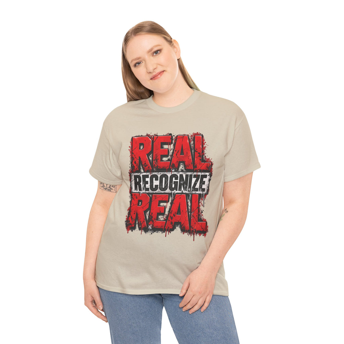 Real Recognize Real Tee | Bold Distressed Red Typography