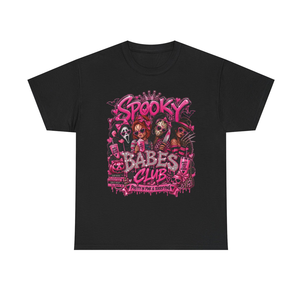 Spooky Babes Club T-Shirt | Horror Girl Characters, Pink Goth Design