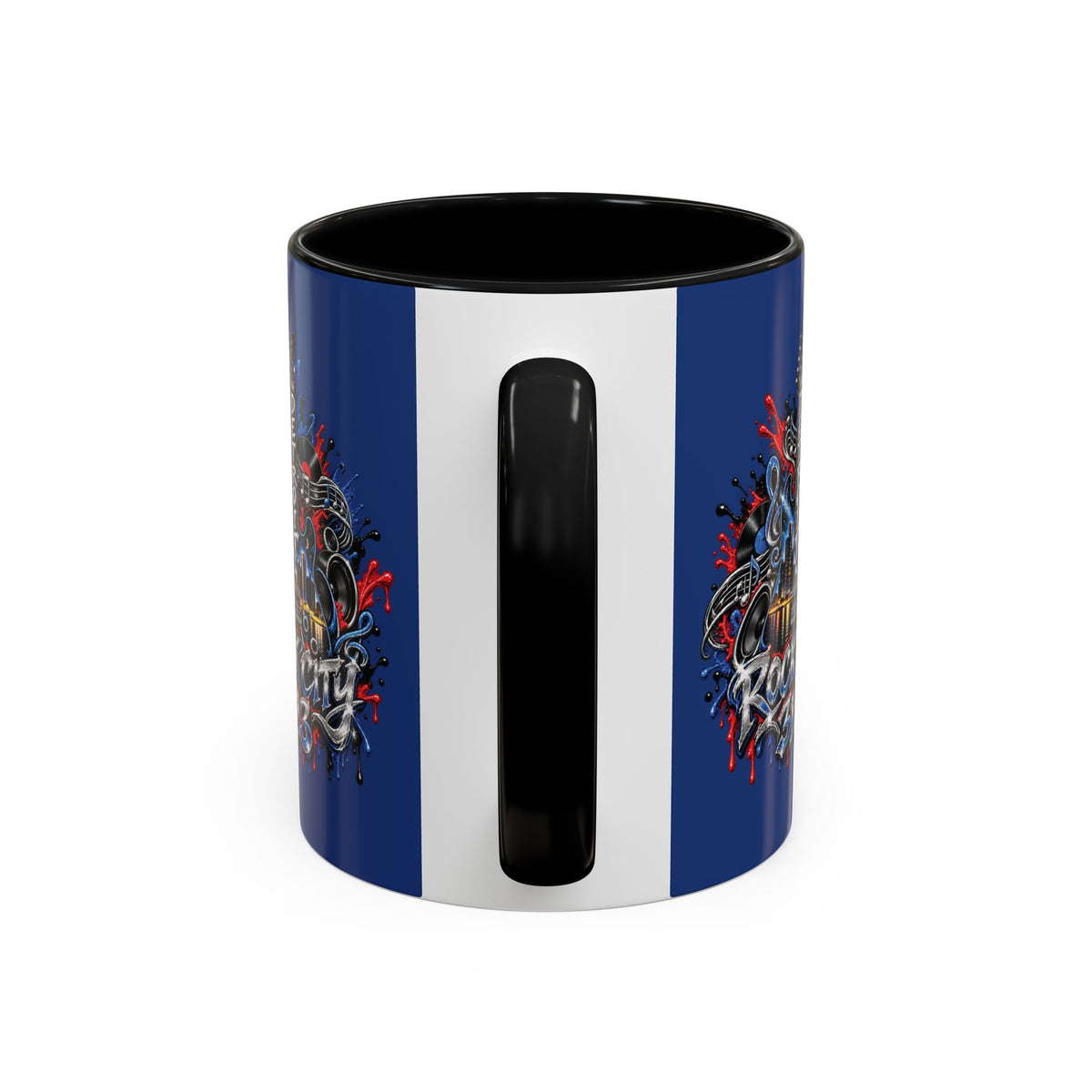 Detroit Rock City 313 Blue Accent Mug | Cityscape Guitar Graffiti Design
