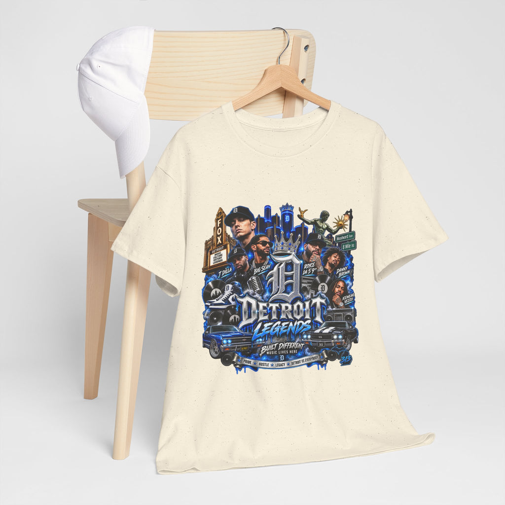 Detroit Legends collage T-Shirt | Motor City skyline, classic cars, musicians