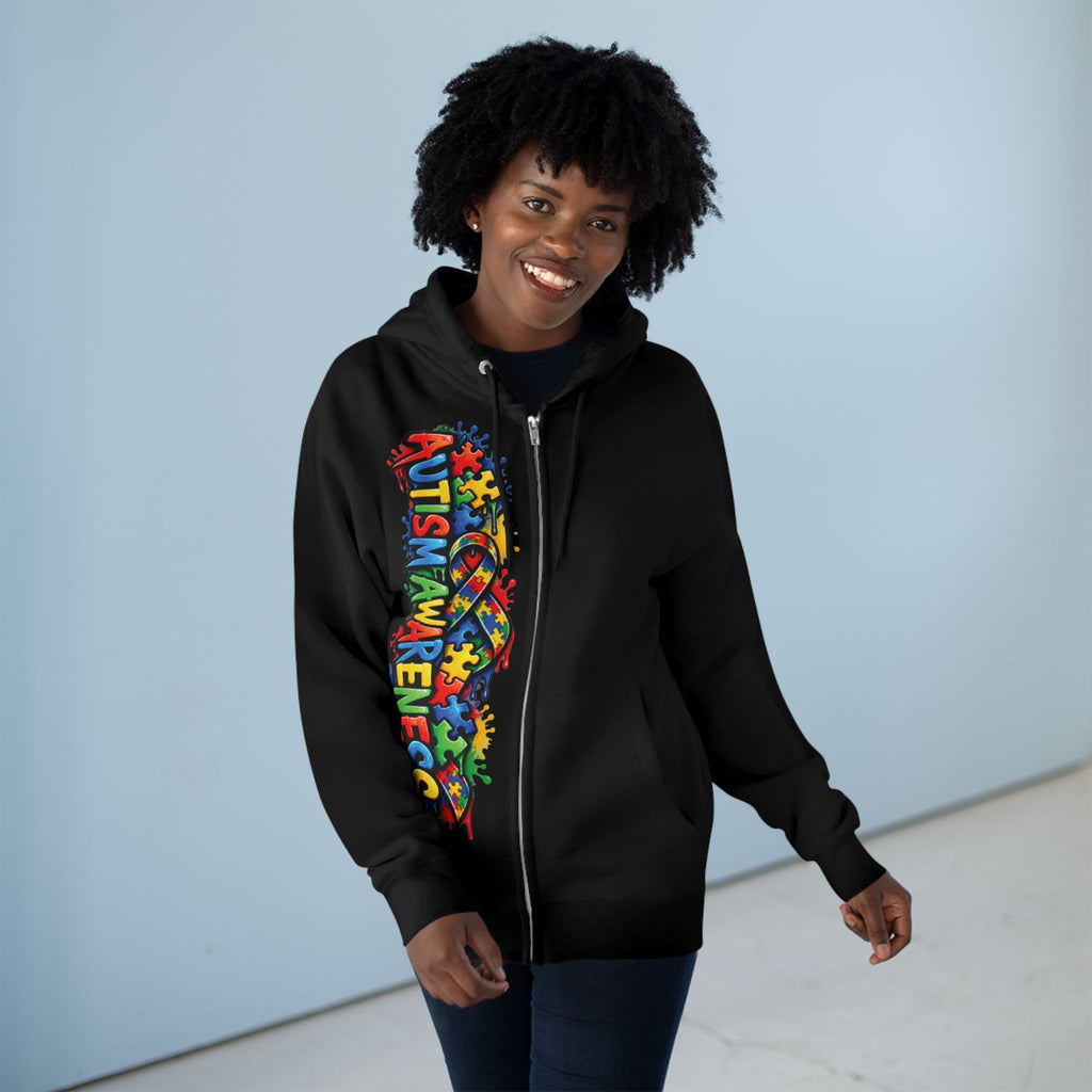 Autism Awareness Puzzle Heart Zip Hoodie | Colorful Awareness Design