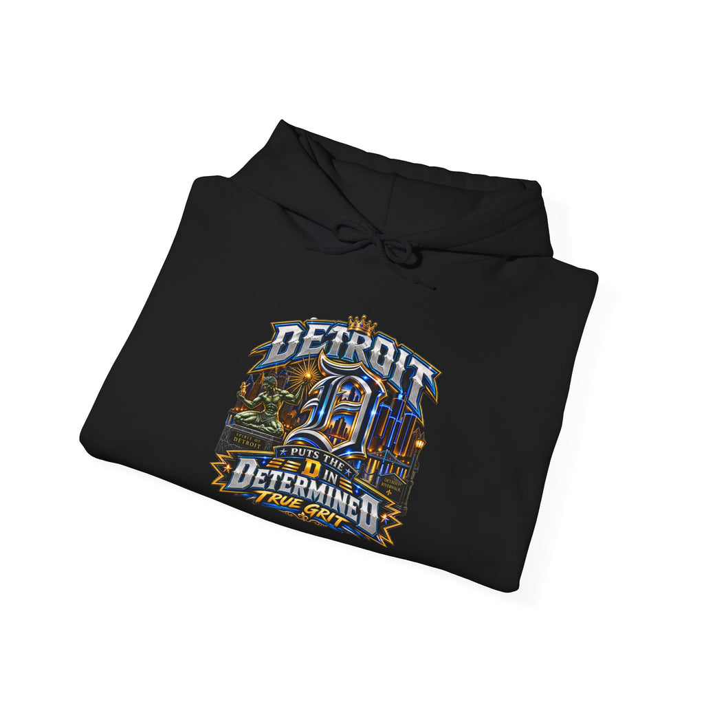Detroit skyline determined slogan Hoodie | Motor City vintage style