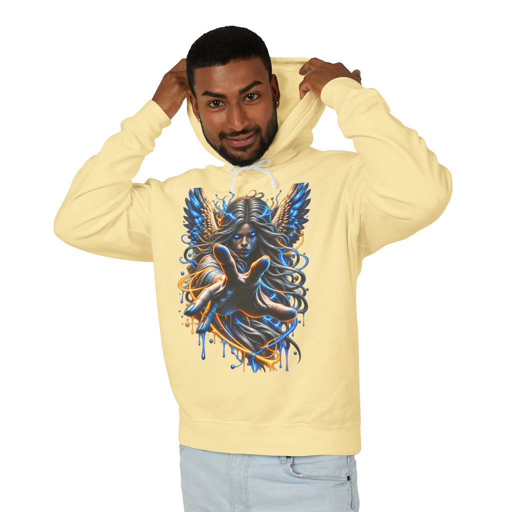 Dark Angel Illustration Hoodie | Winged Woman, Dripping Paint Art