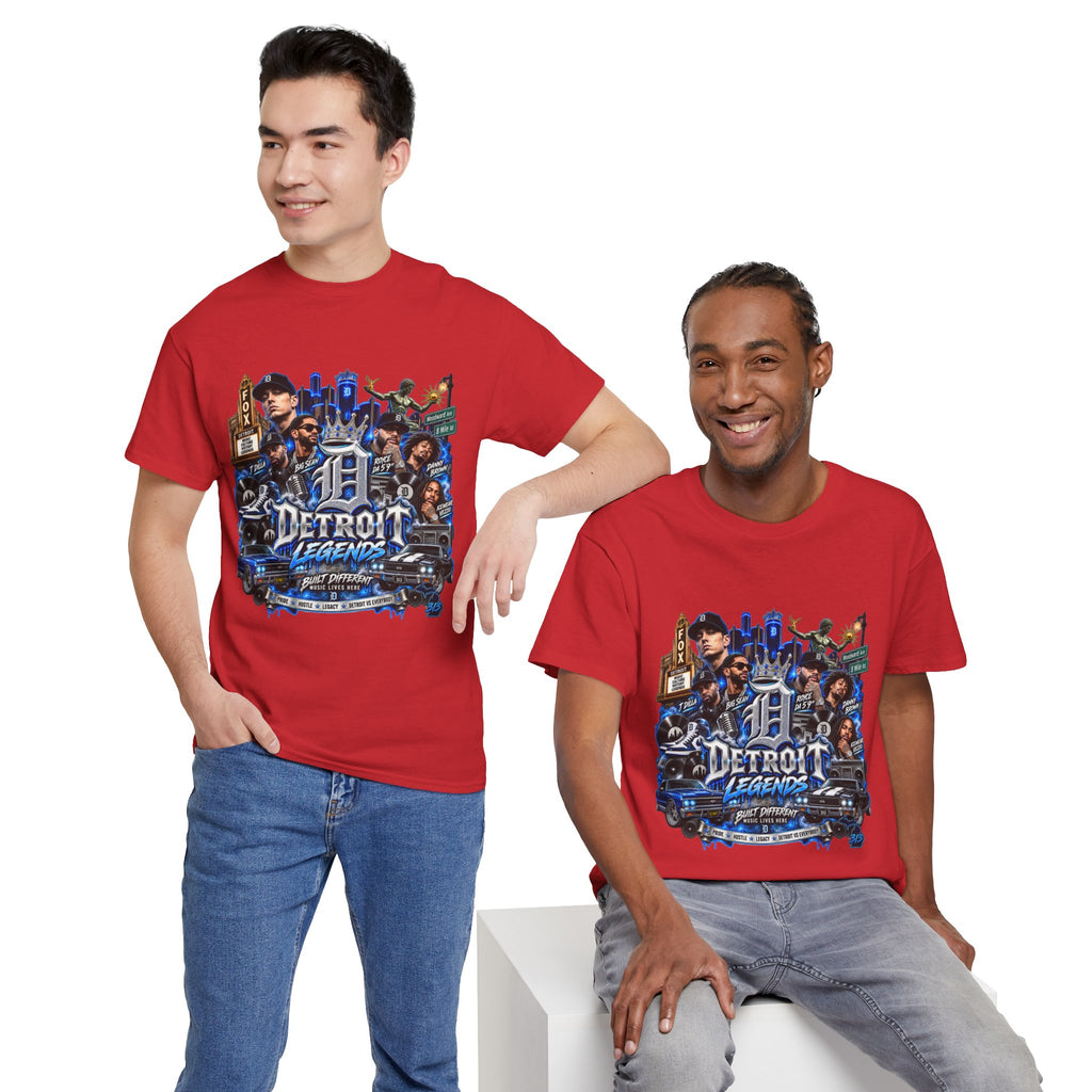 Detroit Legends collage T-Shirt | Motor City skyline, classic cars, musicians