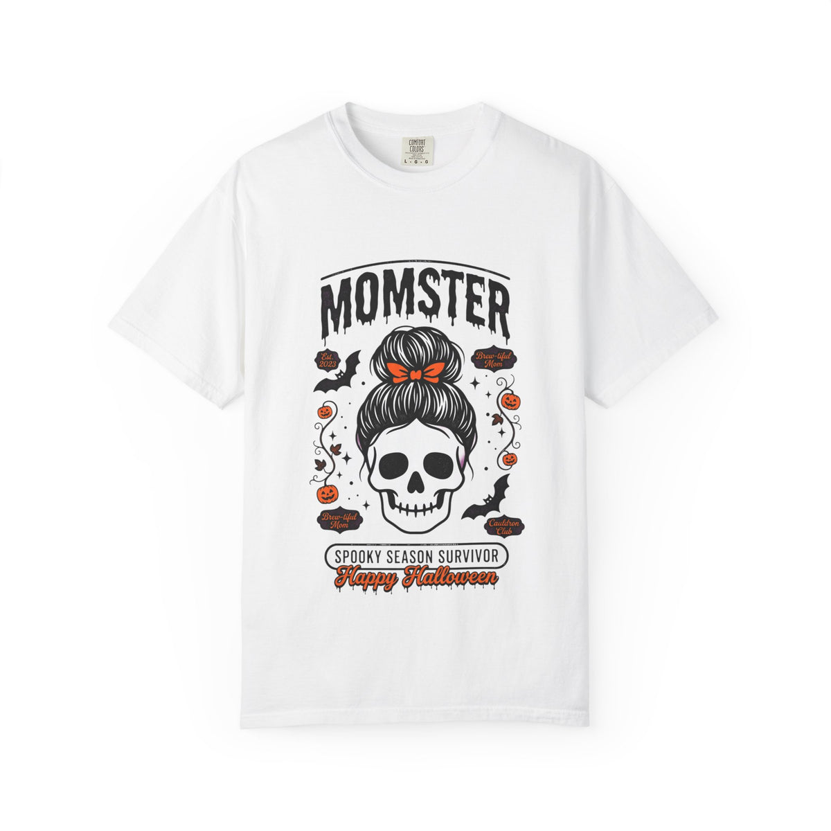 Momster Skull with Messy Bun T-shirt | Halloween Spooky Season Survivor