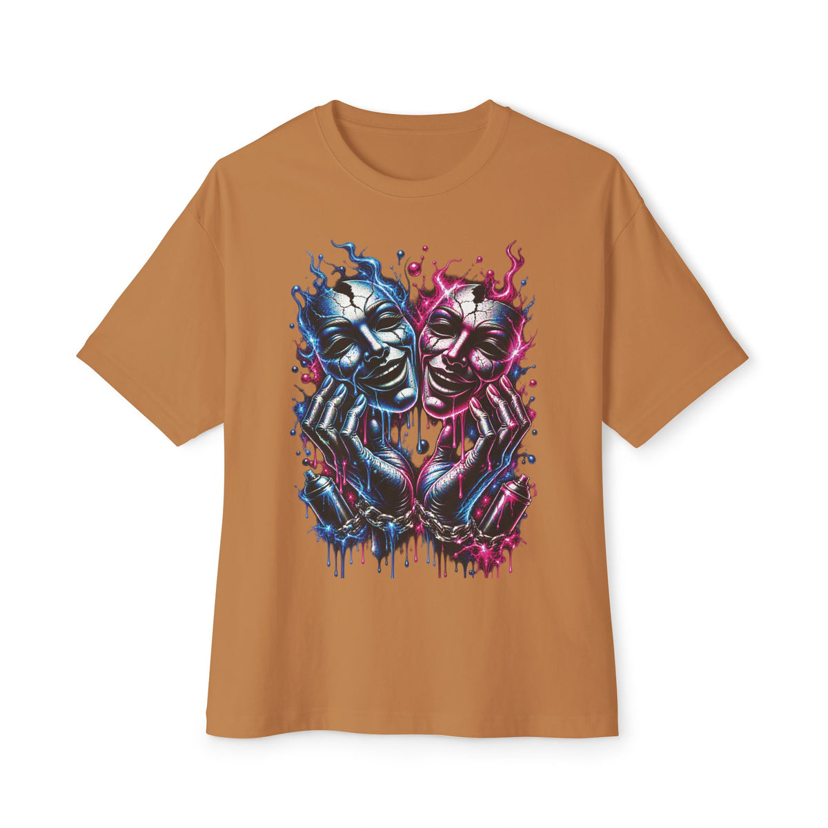 Blue and Pink Melting Masks T-Shirt | Abstract Drip Art