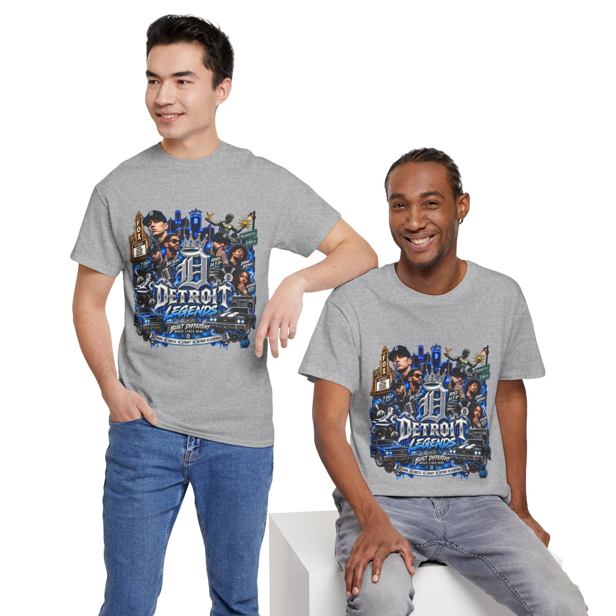 Detroit Legends collage T-Shirt | Motor City skyline, classic cars, musicians