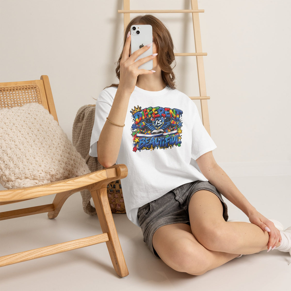 Different Is Beautiful Autism T-Shirt | Colorful Graffiti Typography