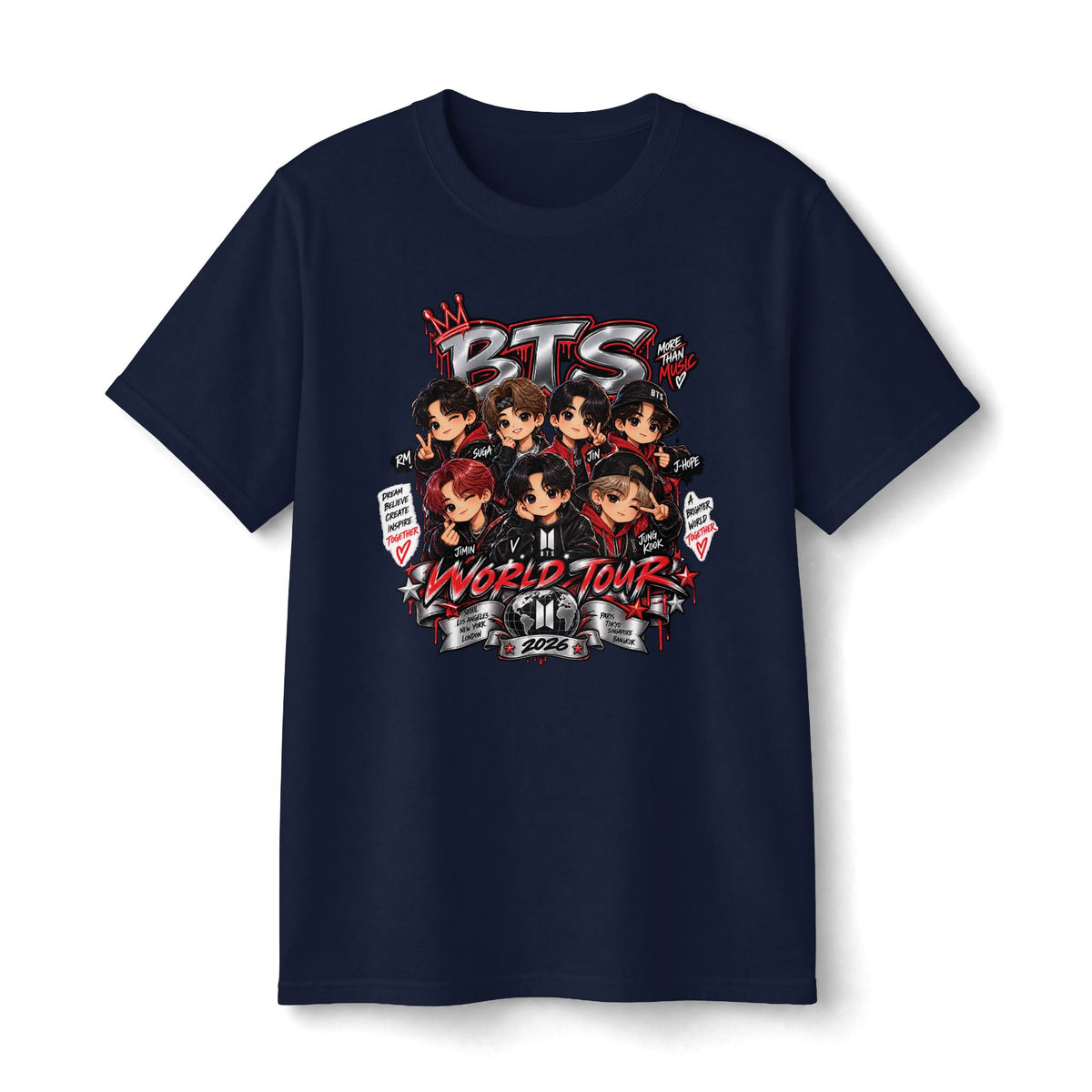 BTS K-Pop Band Cartoon Collage Tee | World Tour Graphic T-Shirt