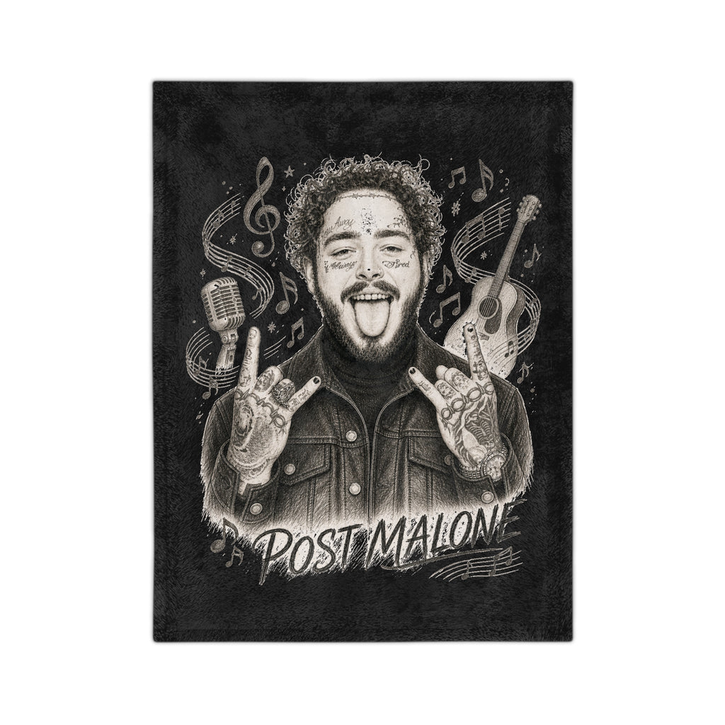 Malone Singer Portrait Blanket | Music Notes Microfiber Throw