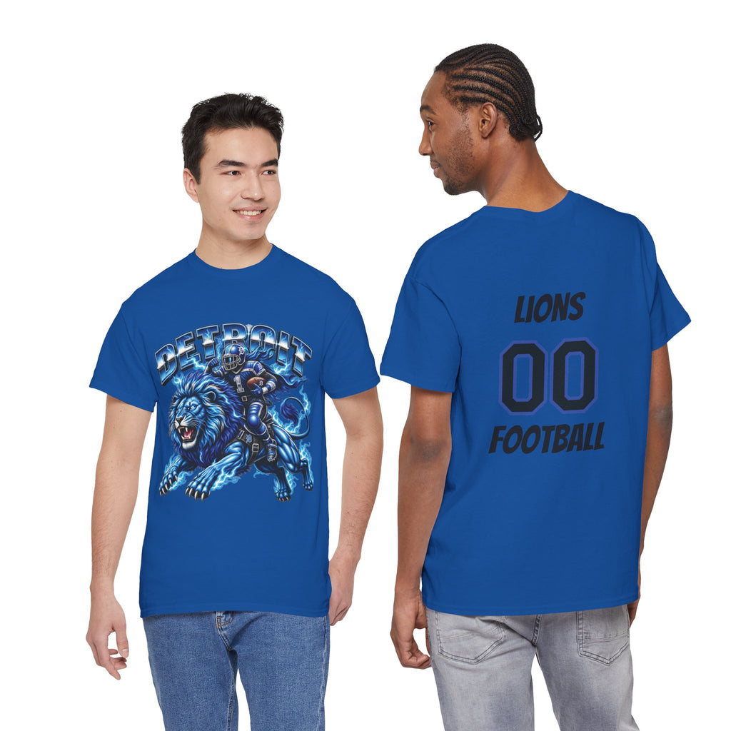 Detroit Lion Rider T-Shirt | Football Team Graphic Tee, Blue Mascot