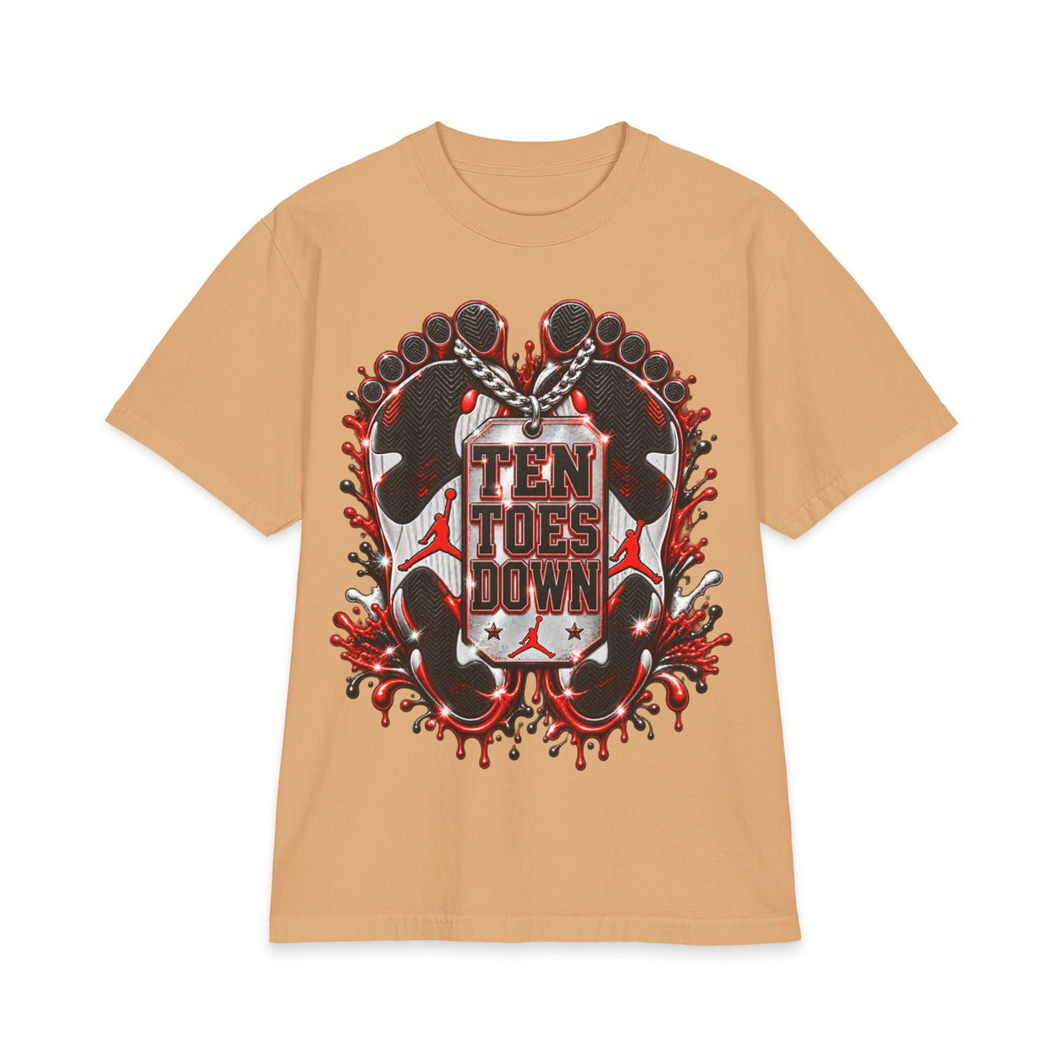 Ten Toes Down feet graphic T-Shirt | streetwear, red black emblem
