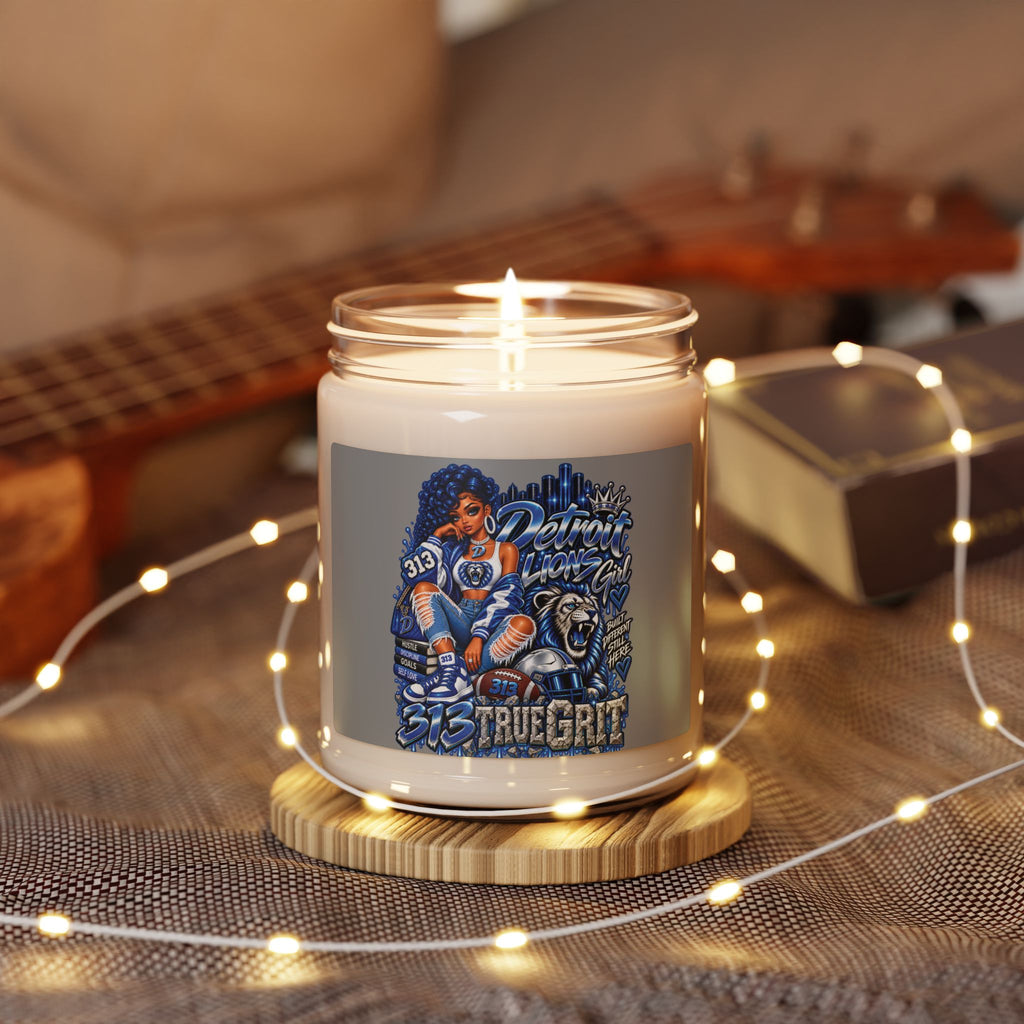 Detroit Lions Fan Art Candle, Soy Jar Candle | True Grit Football Design