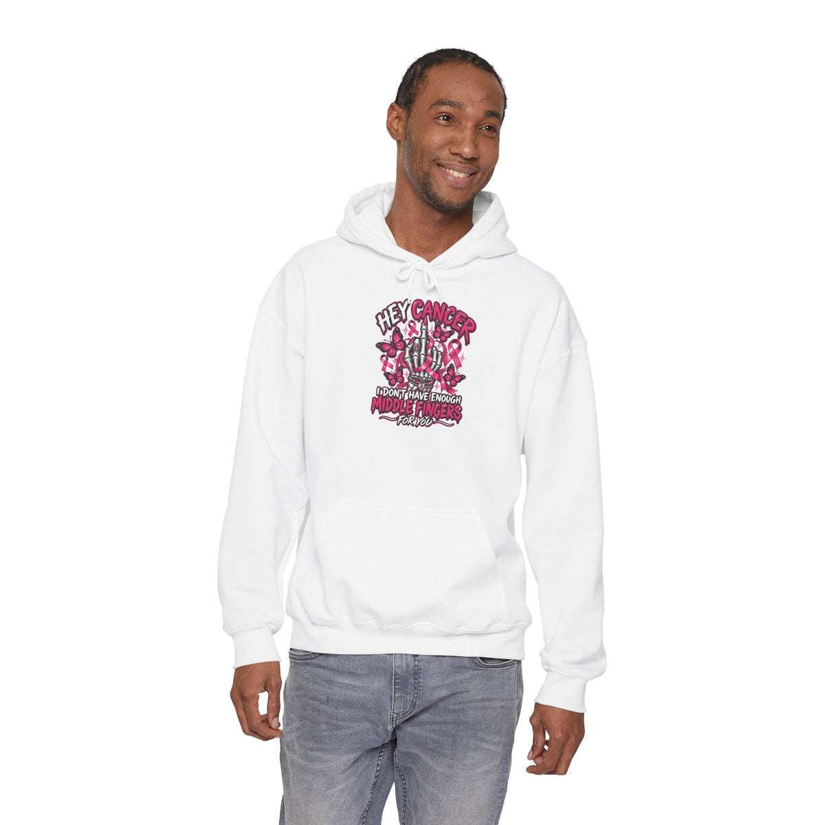 Hey Cancer Skull and Roses Hoodie | Cancer Awareness, Pink Ribbon Design