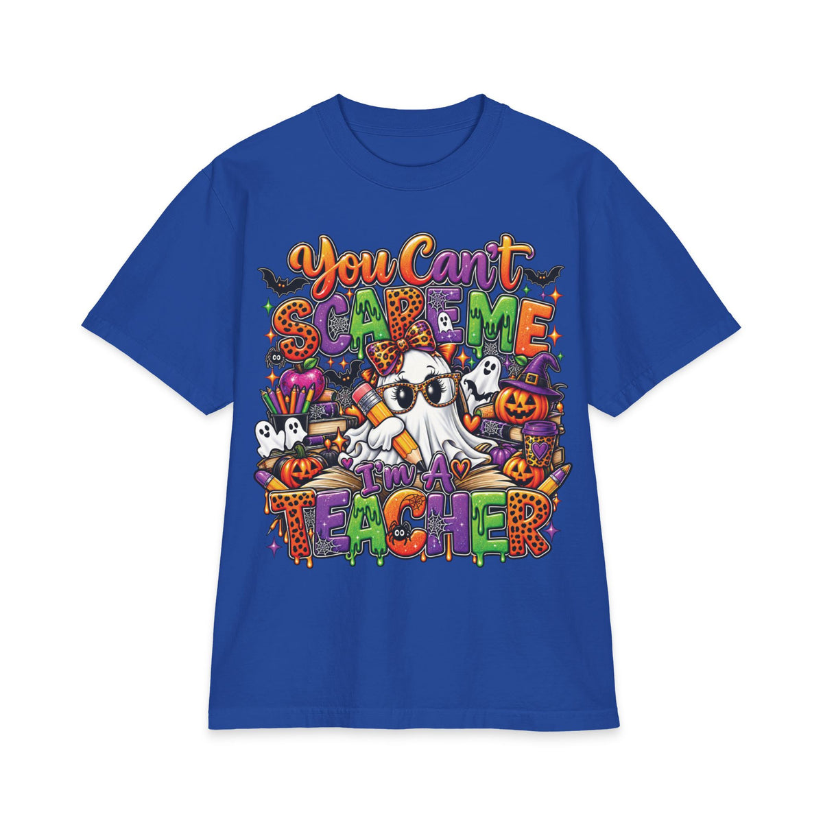 You Can't Scare Me I'm a Teacher Halloween T-Shirt | Ghosts Pumpkins Candy