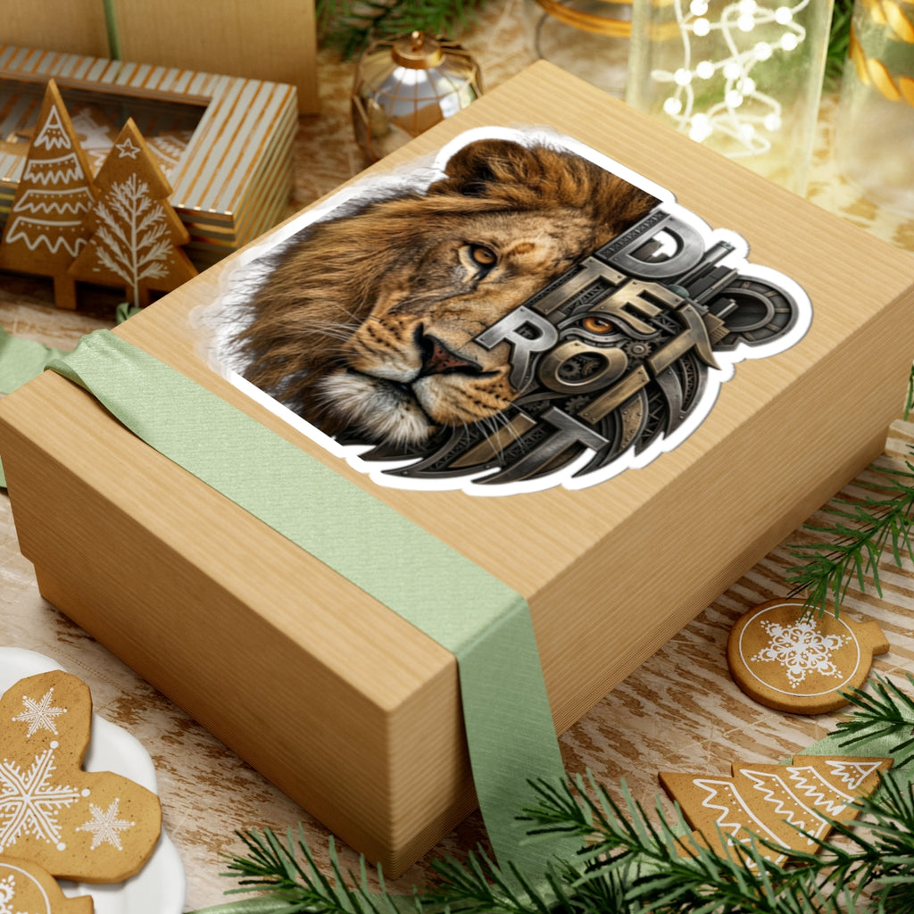 Lion Half-Mechanical Face Kiss-Cut Sticker | Realistic Lion Illustration